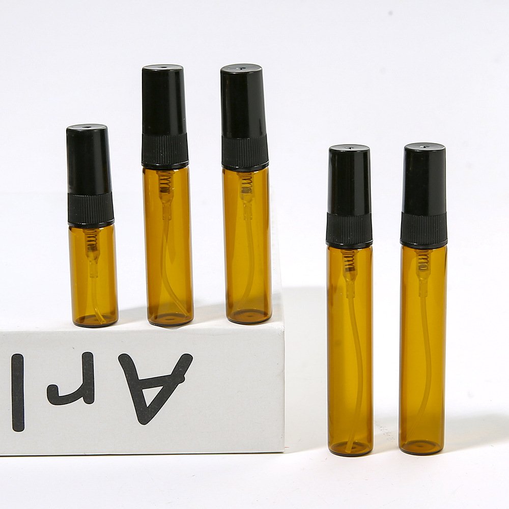 Amber Glass Spray Bottles Black Caps Group