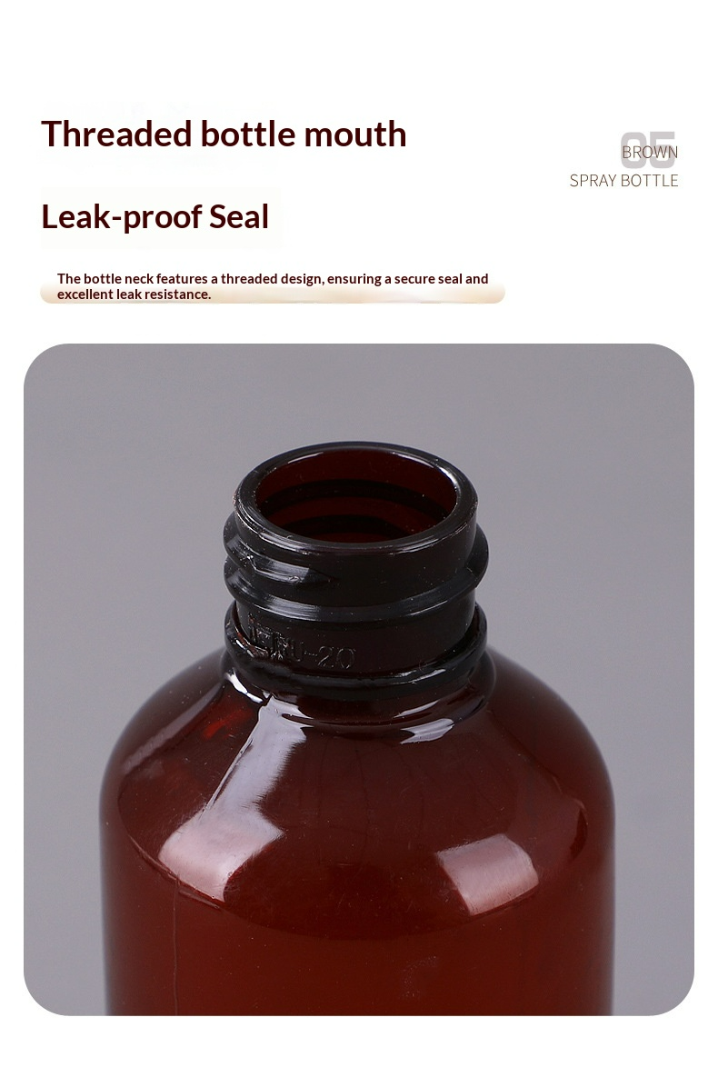 Amber spray bottle threaded leak-proof neck
