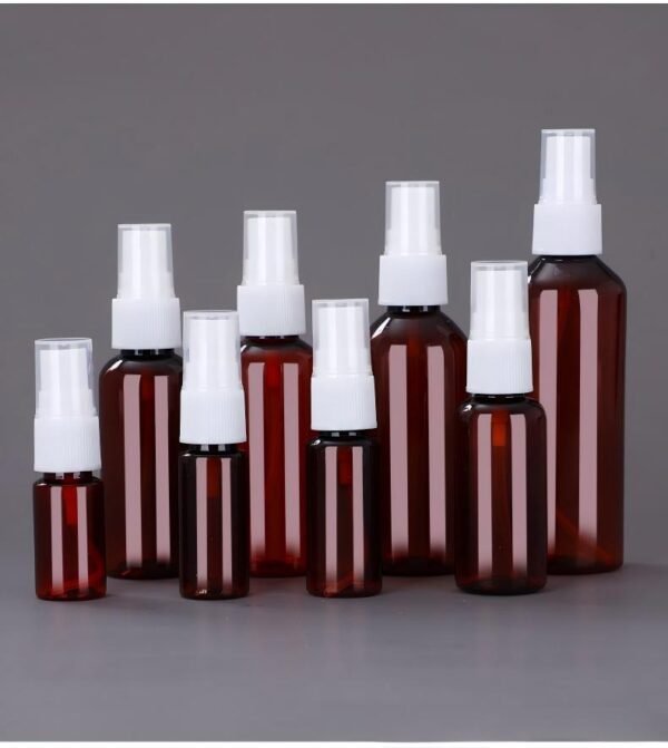 Amber Spray Bottles Full Lineup with White Nozzles