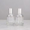 Round Glass Spray Bottles Silver Caps Pair