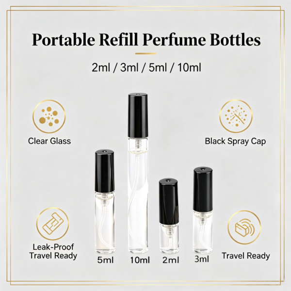 Portable Refill Perfume Bottles Clear Glass Black Spray Cap