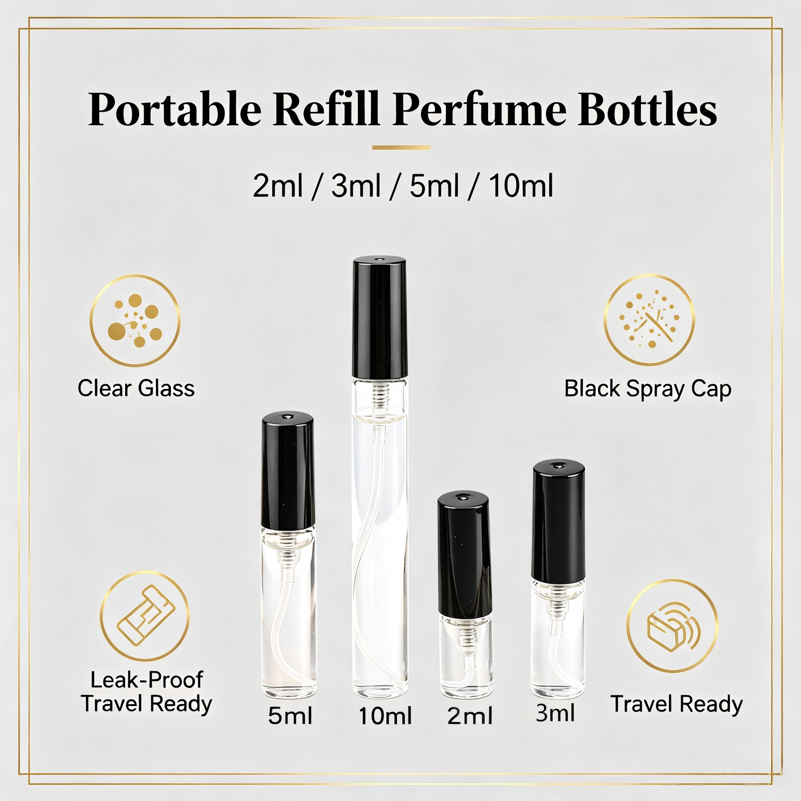 Portable Refill Perfume Bottles Clear Glass Black Spray Cap