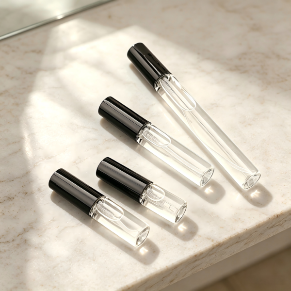 Clear Travel Spray Bottles on Marble Countertop