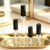 Clear Travel Spray Bottles Golden Tray Vanity Scene