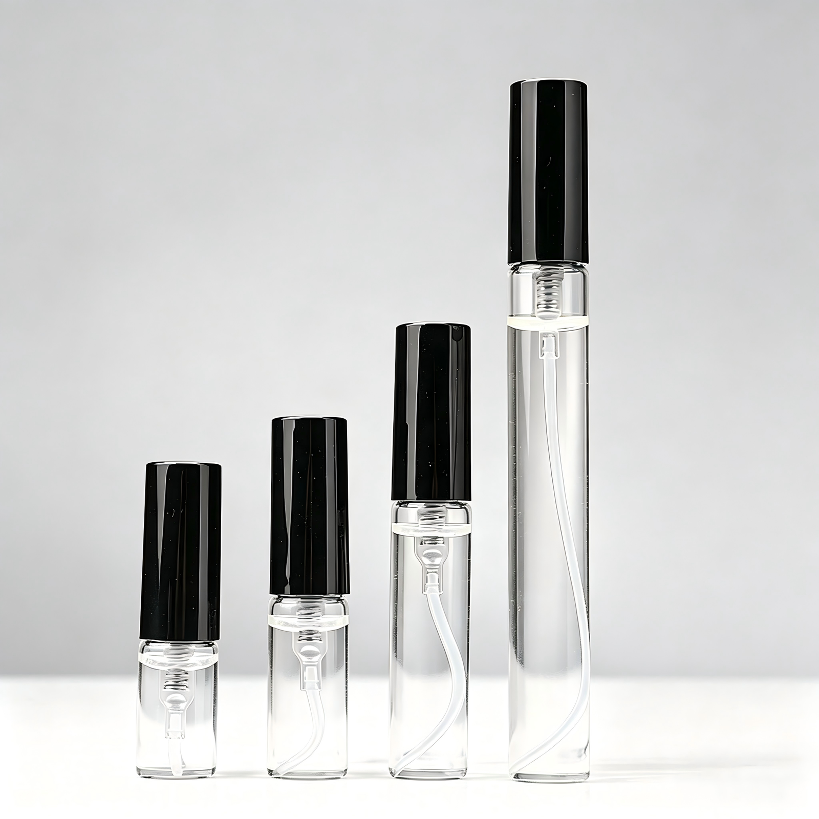 Clear Spray Bottles Family Display Four Sizes