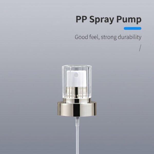 PP Spray Pump with Clear Dust Cap Gold Collar Detail