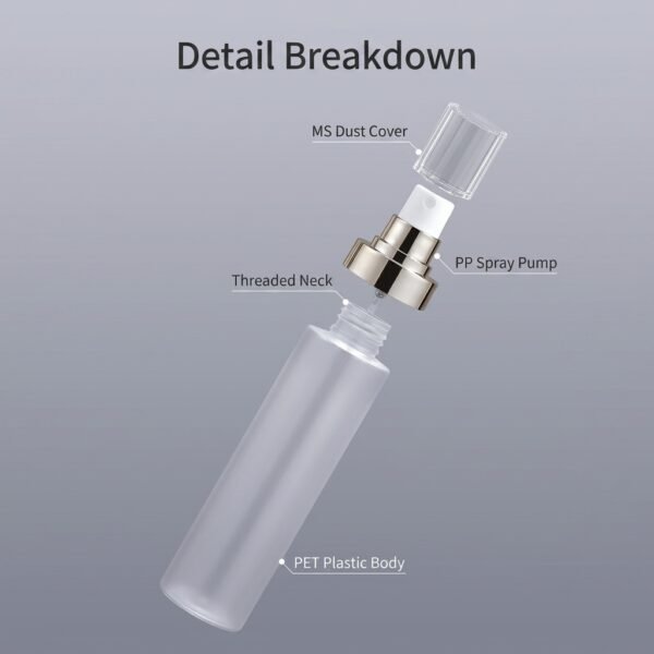 Spray Bottle Structure Dust Cap PP Pump Threaded Neck PET Body