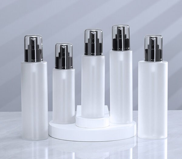Frosted Spray Bottles Black Pump Clear Overcap 5 Sizes