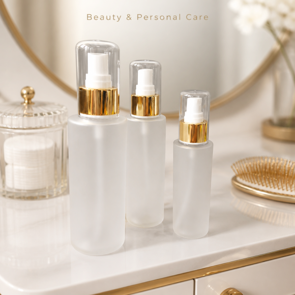 Beauty and Personal Care Gold Pump Frosted Bottles