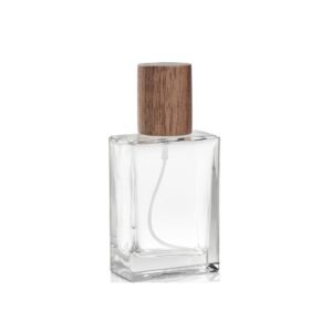Square Glass Perfume Spray Bottle 50ml Walnut Wooden Cap