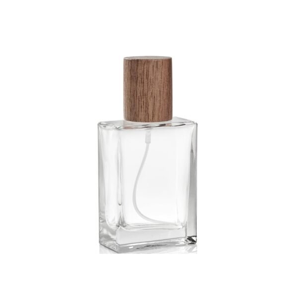 Square Glass Perfume Spray Bottle 50ml Walnut Wooden Cap