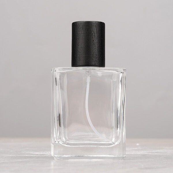 50ml Square Glass Spray Bottle Black Wooden Cap
