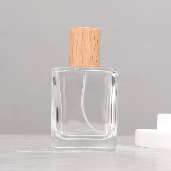 50ml Square Glass Spray Bottle Natural Beech Cap