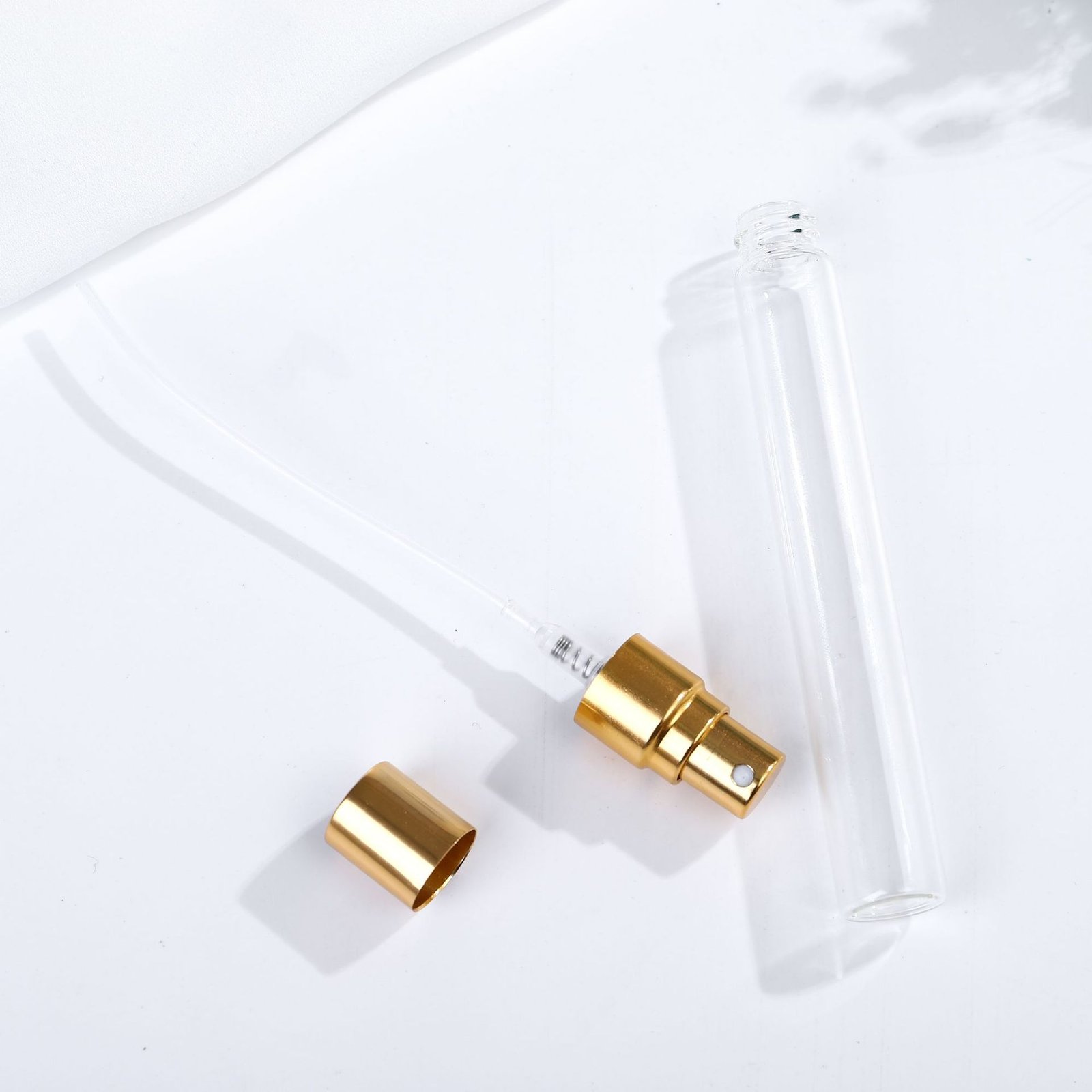 Mini Spray Bottle Disassembled View Gold Atomizer