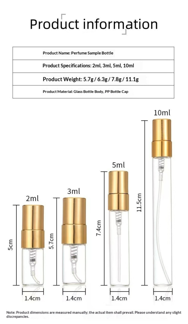 Mini Perfume Sample Bottle Product Information and Dimensions