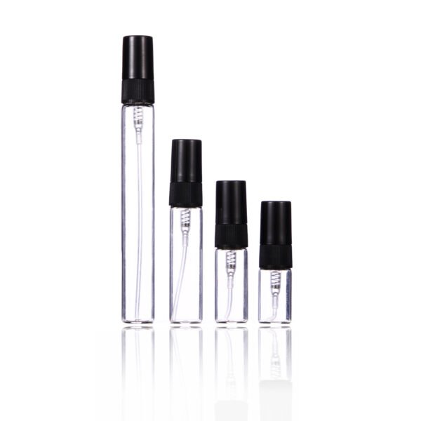 Slim Clear Glass Perfume Spray Bottles 2ml-10ml Black Cap