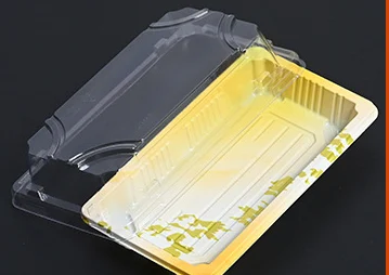 Rectangular printed PET sushi box with gold leaf pattern